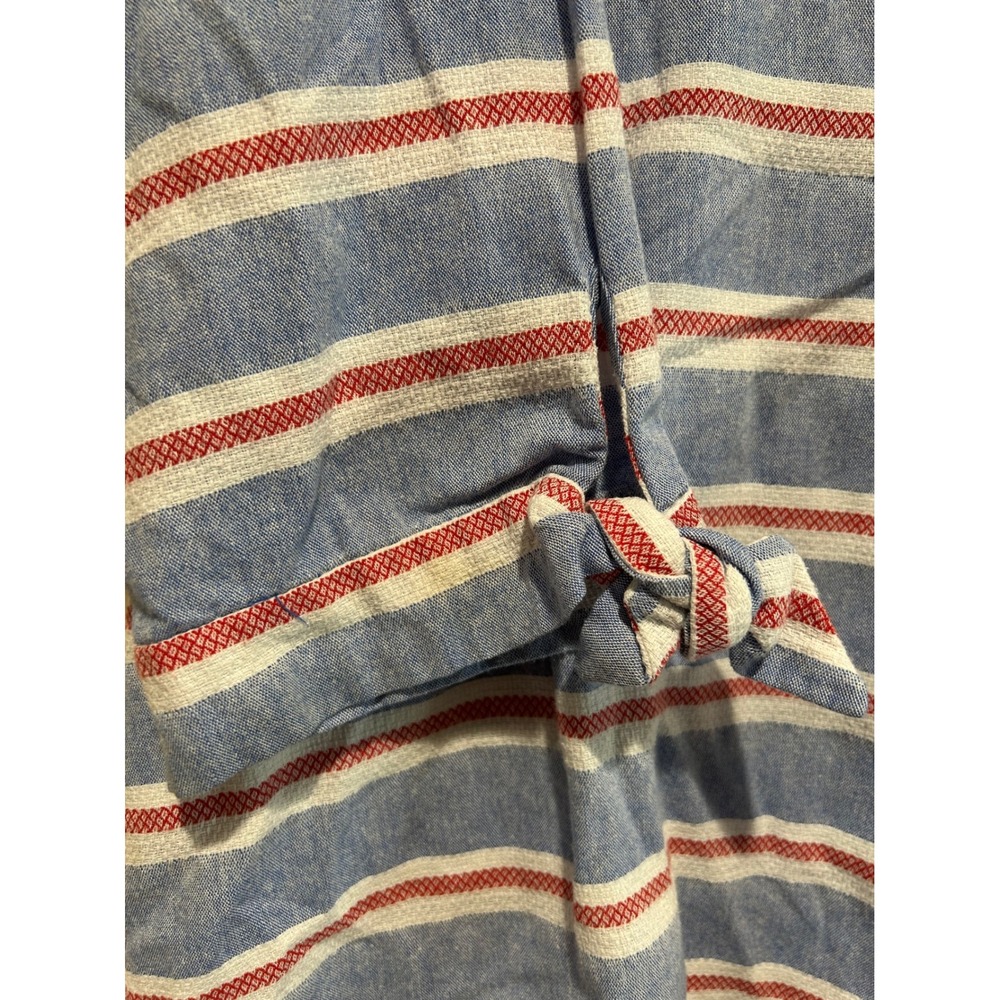 Anne Klein Womens XL Blue Red White Striped Button Front 3/4 Tie Sleeve Blouse - Picture 6 of 6